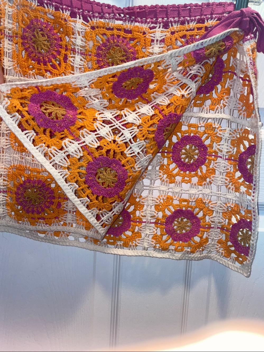 Crochet Mini Skirt/ cover up with Orange and Magenta Floral crochet Squares - Picture 3 of 4